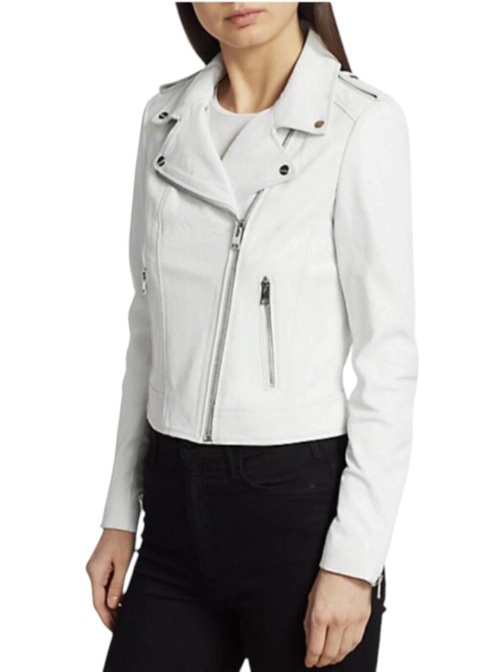$595 Lamarque Donna White Leather Jacket Asymmetric Zip Size XS Revolve